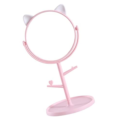 Trifecta Professional Makeup Mirror Tall Vanity Mirror Magnification Mirror Swivel Round Mirror,Travel Magnifying Mirror with Stand and Removable Base(Pink)