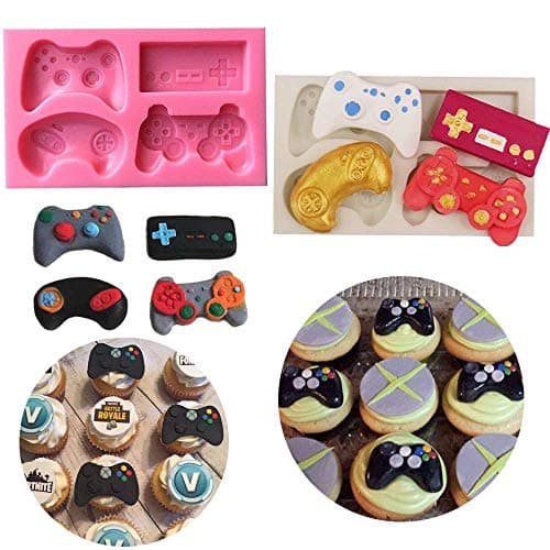 HiParty 2Pcs Game Controller Cake Fondant Mold - Video Game Gamepad Silicone Chocolate Candy Mold for Cupcake Topper Decoration Game Theme Party Ideas Favors Supplies