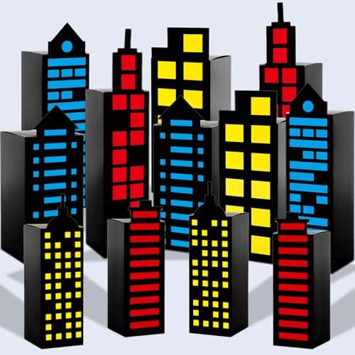 CHUNNIN 24Pcs Skyscraper City Party Favor Boxes for Super Themed Hero Party Decorations City Skyline Buildings Treat Box Super Themed Hero Candy Goodies Boxes for Boys Girls Birthday Parties Supplies