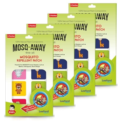 Leeford Mosq Away Mosquito Repellent Patches Pack of 4 (24 Patches) Natural Repellent Mosquito Patches for Kids, Babies & Adults | Mosquito Repellent Stickers for Travel Outdoor Indoor | 8 Hrs Protection