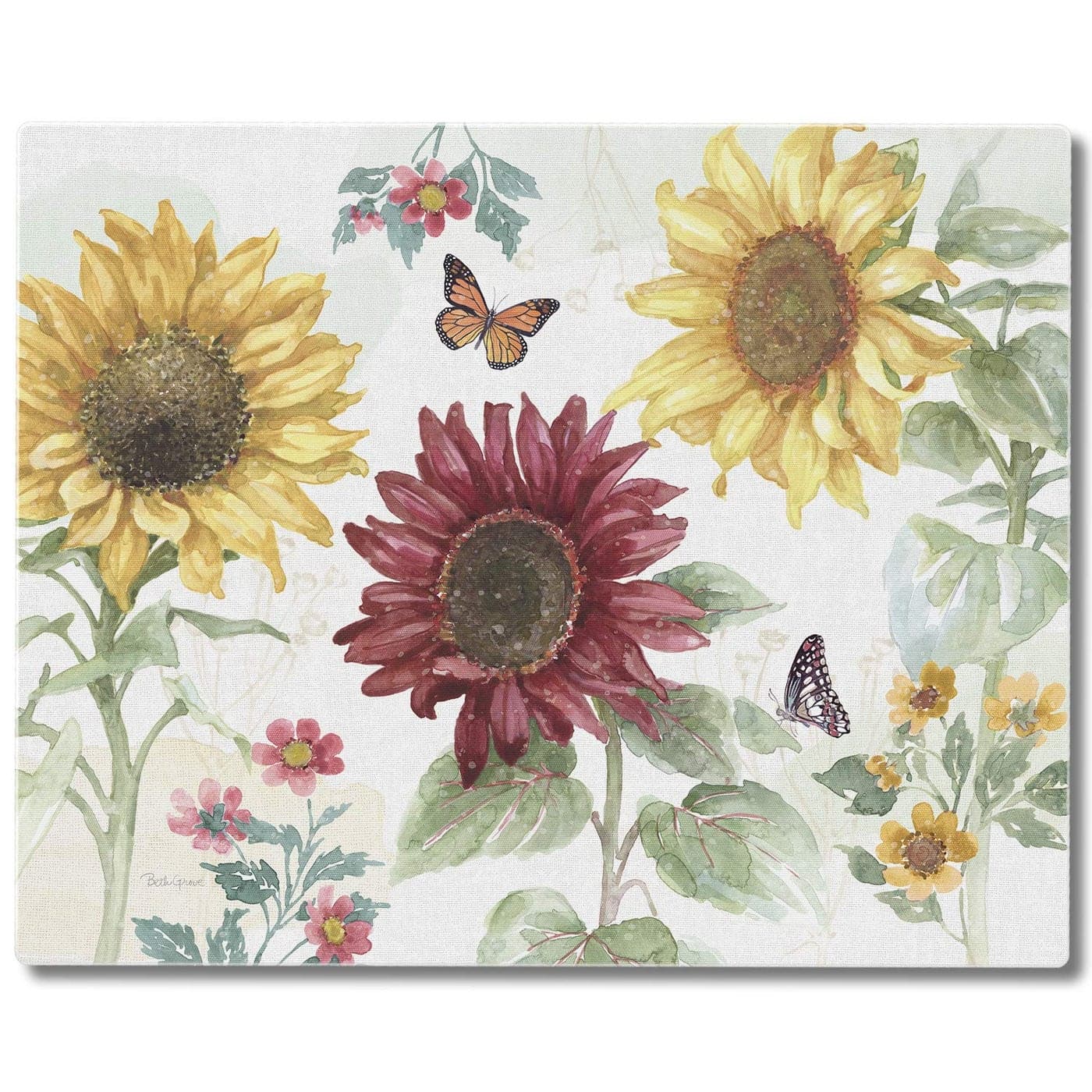 CounterArt Sunflower Splendor 3mm Tempered Glass Cutting Board 15 x 12 Manufactured in the USA Serving Board Charcuterie Board Dishwasher Safe