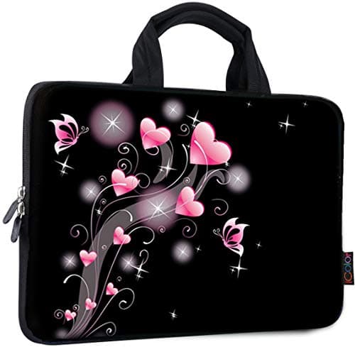 icolor 11 11.6 12 12.1 12.5 inch Laptop Carrying Bag Chromebook Case Notebook Ultrabook Bag Tablet Cover Neoprene laptop Sleeve case chromebook sleeve with Handle Boys Girls Pink Heart