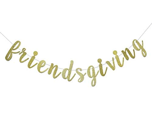 Friendsgiving Banner for Thanksgiving Day Friends Party Decorations Pre-strung Home Garland (Gold Glitter)