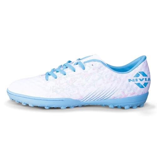 Nivia Oslar 3.0 Football Turf Shoes for Men, Rubber Outsole with Spacer Mesh & TPU Film Upper, Moulded EVA Insole, Turf Boots for Men, Ideal for Artificial Turf Surfaces (White, UK-05)