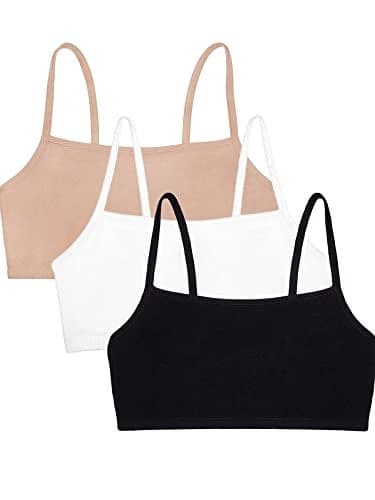 Fruit of the Loom Womens Spaghetti Strap Cotton Pull Over 3 Pack Sports Bra, White/Sand/Black, 34