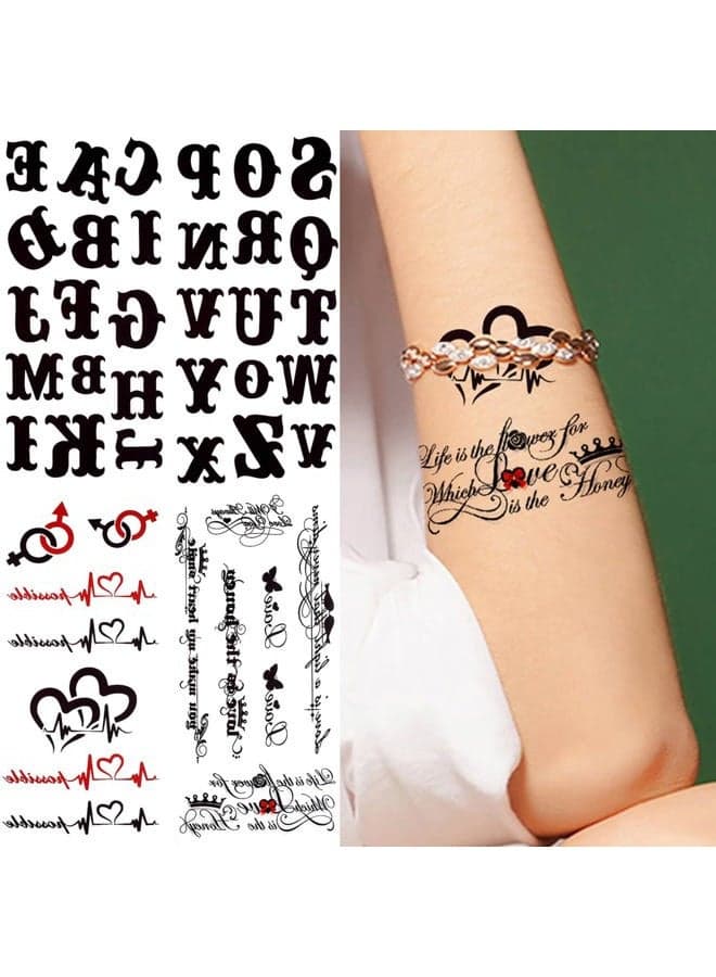 Glaryyears Letter Temporary Tattoo, 5-Pack Words Fake Tattoos, Long-lasting Realistic Tattoos Stickers for Body Finger Wrist, Mark for Women Men Adults Party Supplies Favors