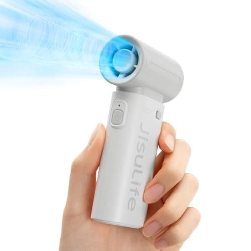 JISULIFE Portable Handheld Fan Life9, Turbo Power High Speed Air 18H Max Cooling Time,5 Gear Wind, 5000mAh Rechargeable, Mini Pocket Design, Personal Fan for Travel Concerts Cruise Makeup - Light Grey