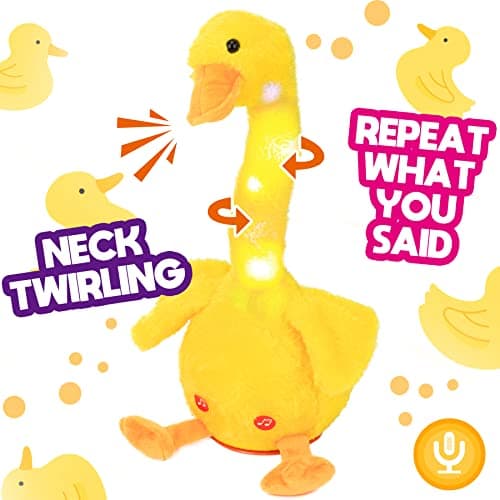Hopearl Glowing Dancing Duck Toy Repeats What You Say Talking Duckling Toy Wriggle Singing Mimicking Twisting Light Up Interactive Animated Toy Speaking Plush Gift for Kids Yellow 13