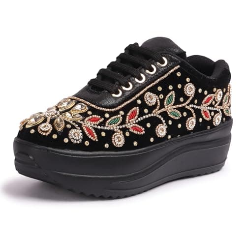 Vendoz Women Wedding Hand Embroidery Bridal Sneakers CNV4032BL-40 Black