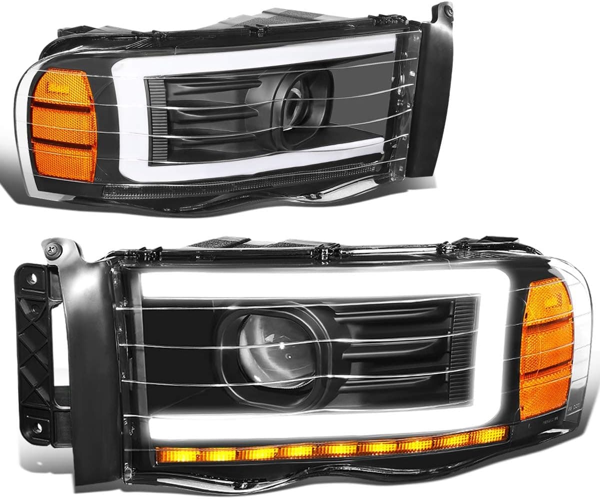 DNA MOTORING Black/Amber HL-LB-DR02-BK-AM Pair LED DRL Projector Headlight Lamp Replacement