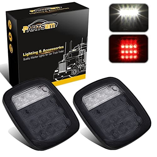 Partsam 2x LED Tail Lights 16LED Stop Brake Turn Reverse Tail Light Combination 12-5050 Red 4-5050 White Smoke Lens Compatible with Wrangler YJ TJ CJ Pick-up Truck Trailer RV