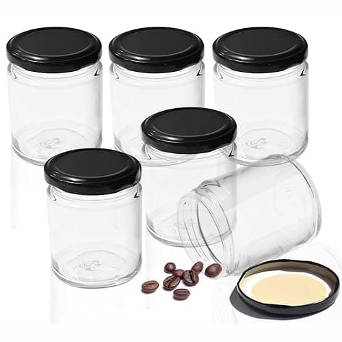 Pure Source India Crystal Clear Round Glass Jar Container Airtight/Food Grade/Rust Free with Black Cap – 50 Gm, Clear (Round) (6 PCS)