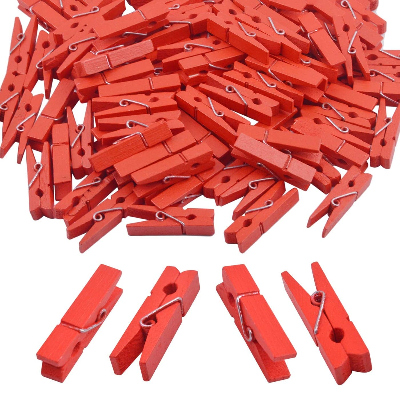 BronaGrand 100pcs Mini Red Wooden Utility Paper Clip Clothespins Clip Clothes Line ClipsPhoto Clips