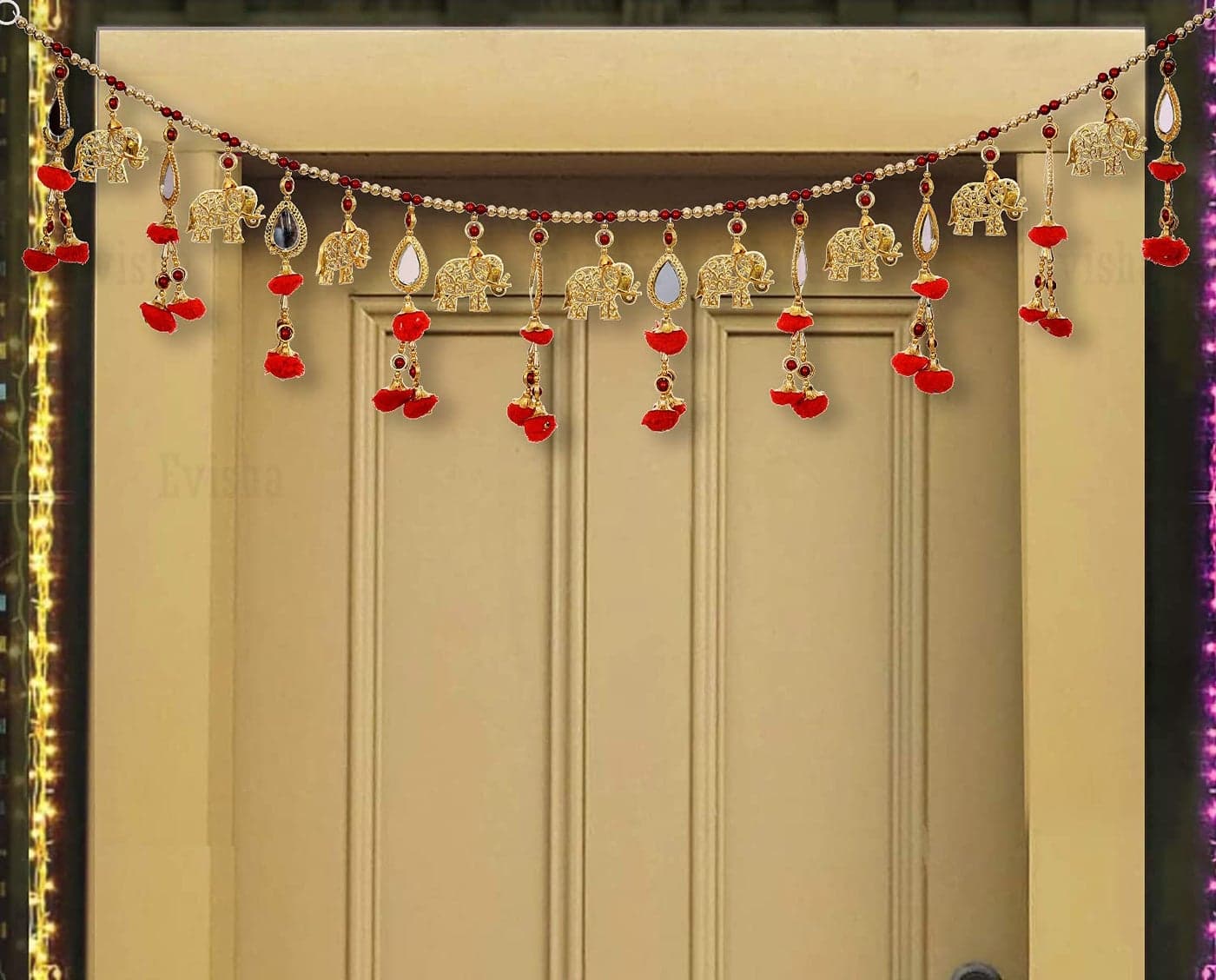 Evisha Golden Elephant Mirror Door Hanging Toran Bandhanwar for Diwali Decoration Home Decor3 Ft