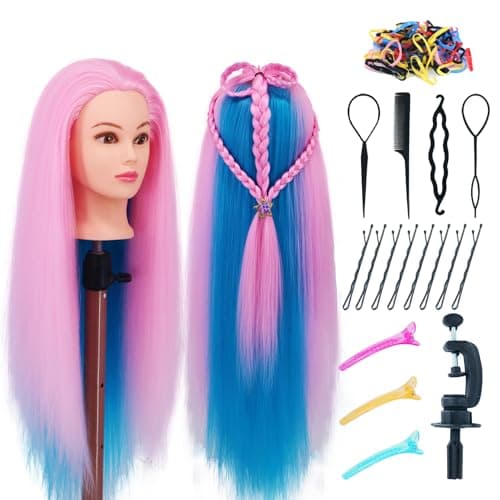 Eumos Mannequin Head with Hair 29 Cosmetology Doll Head for Hair Styling to Practice on Hairdressing Training Braiding Heads with Clamp Holder kit