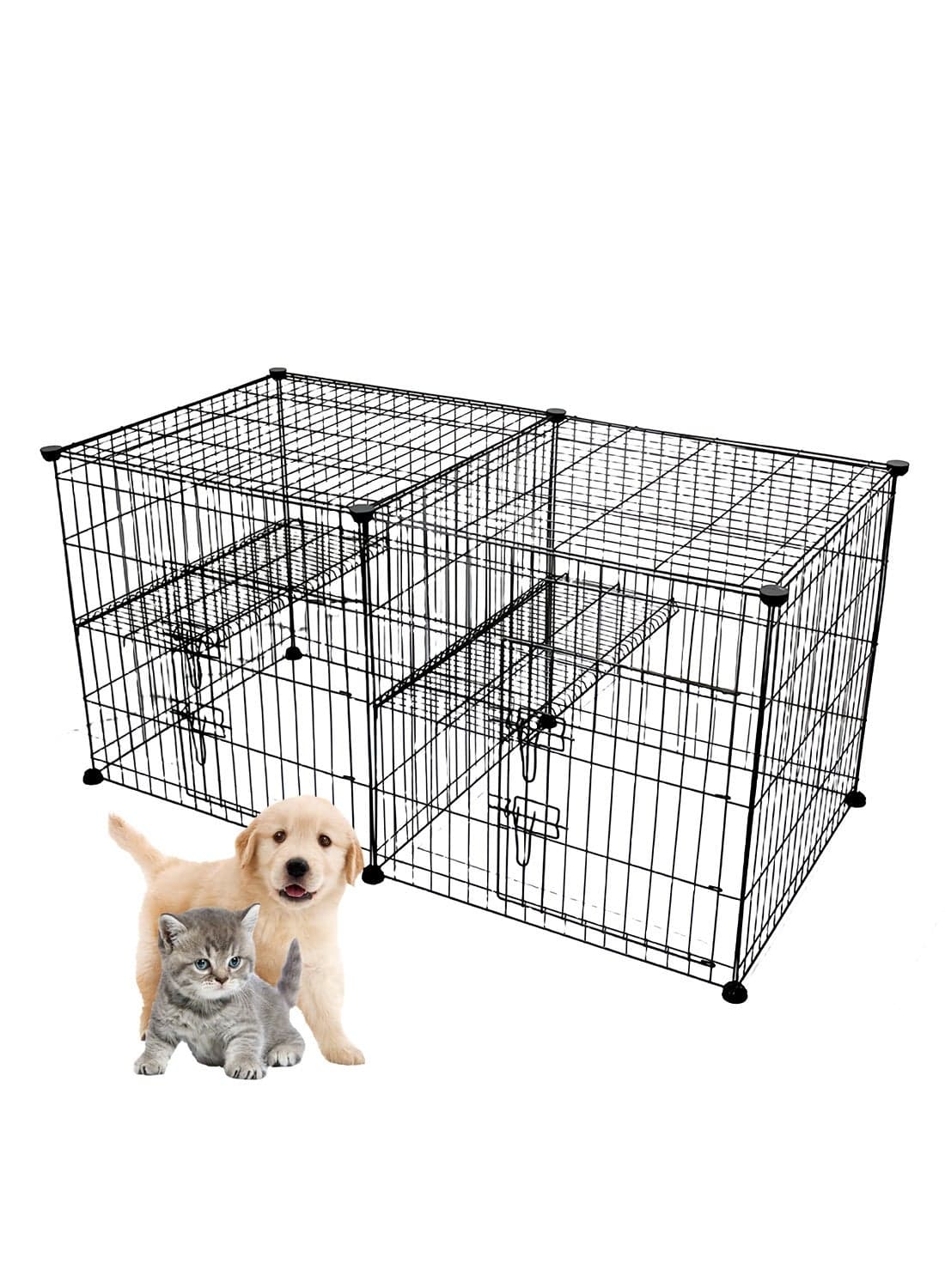 Cat Cage Twin Compartment Metal Wire Indoor Kennels Dog Crate Cat Enclosure Large Exercise Place Assembled Pet Cage, Foldable Cat Cage