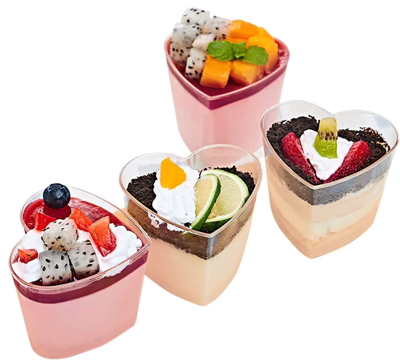 LATERN 50Pcs Plastic Dessert Cups 150ml Heart Shape Dessert Cups Clear Parfait Appetizer Cup Reusable Serving Bowl for Dessert Pudding Mousse Party 73 x 6cm