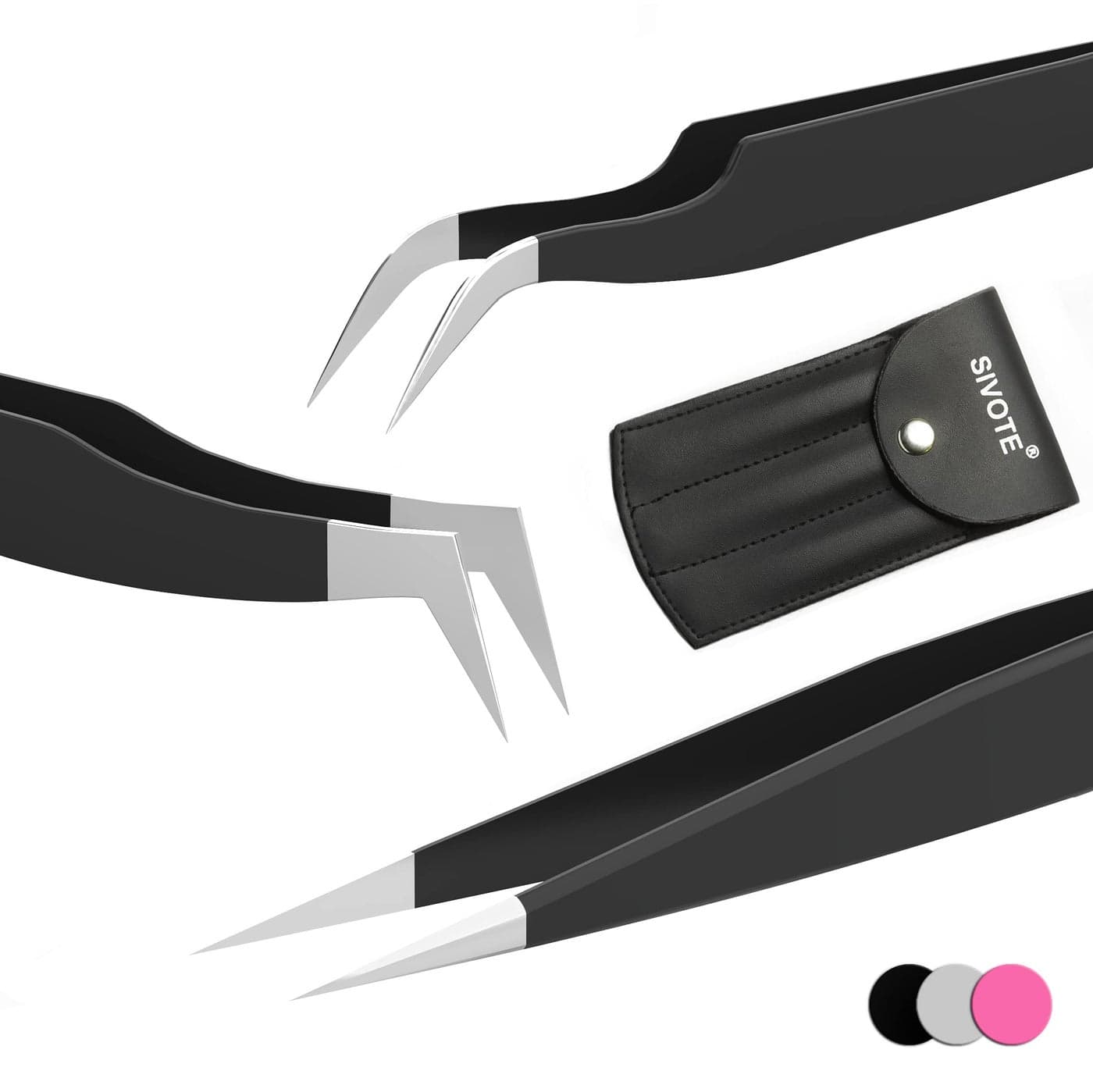 SIVOTE Lash Tweezers for Eyelash Extensions for Volume Isolation Classic Lashes 3 Pack Black