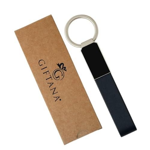 Giftana Black Leather Metal Modern Keychain for Bike, Leather Metal Key chain for Car, Silver Keyring Keychain Holder for Men, Birthday Gifts for Friends (Pack of 1)