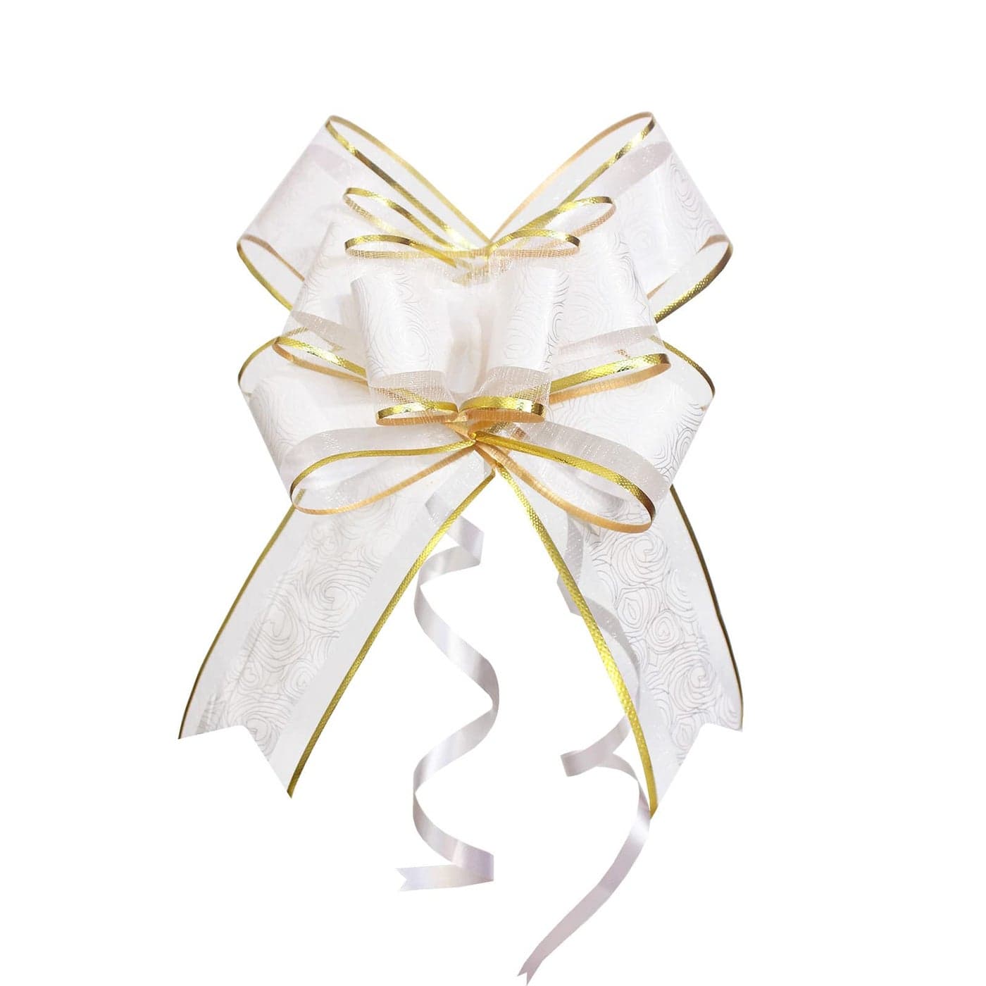 Pull Bows for Gift Wrapping 15 PCS Large Gift Bow Bulk for Presents Package Gift Baskets Christmas Wedding and Party Decor White with Tulle Gold line 6 inches