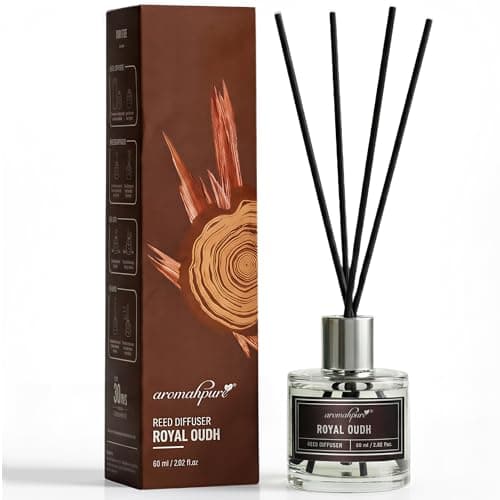 Aromahpure Premium Reed Diffuser Set - Oudh | 60 ML with 4 Fiber Reed Sticks Long Lasting Upto 35 Days | Room Freshener for Bedroom, Washroom, Office | Toxin Free, Aromatherapy, Stress Relief
