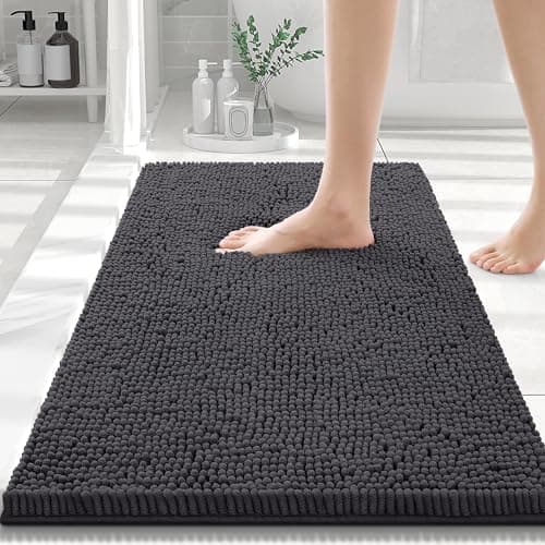 Smiry Luxury Chenille Bathroom Rugs 30x20, Extra Soft and Absorbent Shaggy Bath Mat, Machine Washable, Non-Slip Plush Carpet Runner for Tub, Shower, and Floor, Home Decor Accessories, Charcoal Grey