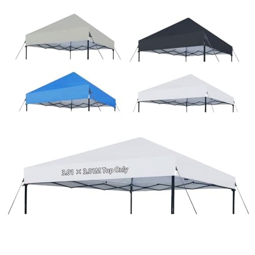 Joramoy 10×10 Canopy Replacement Top Only, Waterproof Pop Up Canopy Tent Top Cover with Ropes, Instant Canopy Top Sunshade Sliver Coated for Outdoor Garden Patio Camping (White)