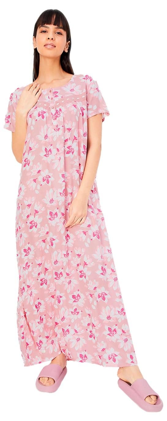 Max Women Rayon Calf Length Casual Nightgown (Gionwg02_Pink_XL