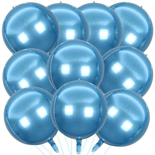 KALOR 10 Pcs 22 Inch Light Blue Mylar Balloons Large 4D Giant Round Foil Balloon Big Mirror Metallic Balloons for Birthday Party Baby Shower Gender Reveal Supplies