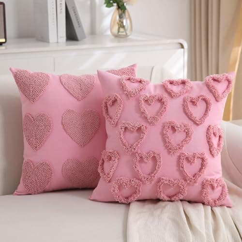 KOOLIFE Heart Love Cute Pink Valentines Throw Pillow Covers 18x18 Inch Set of 2 Valentines Day Pillow Covers for Couch Sofa Home Decor Decorative Cushion Covers for Neutral Valentines Day Decorations