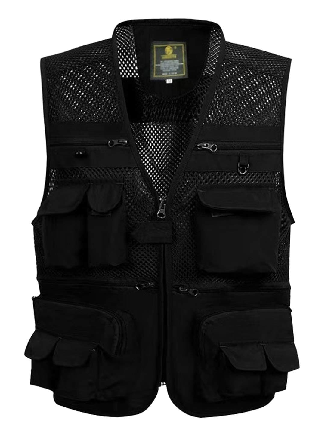 Lentta Mens Fishing Vest Summer Outdoor Lightweight Work Photo Vest 16 PocketsewMeshBlackL