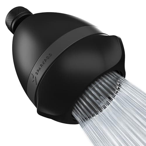 SparkPod 3-Inch Extreme High Pressure Shower Heads - Pressure Boosting with Rain, Massage & Pulsating Mode, Powerful Water-Saving Showerhead - 2.5 GPM Fixed Shower Head (Midnight Black Matte)