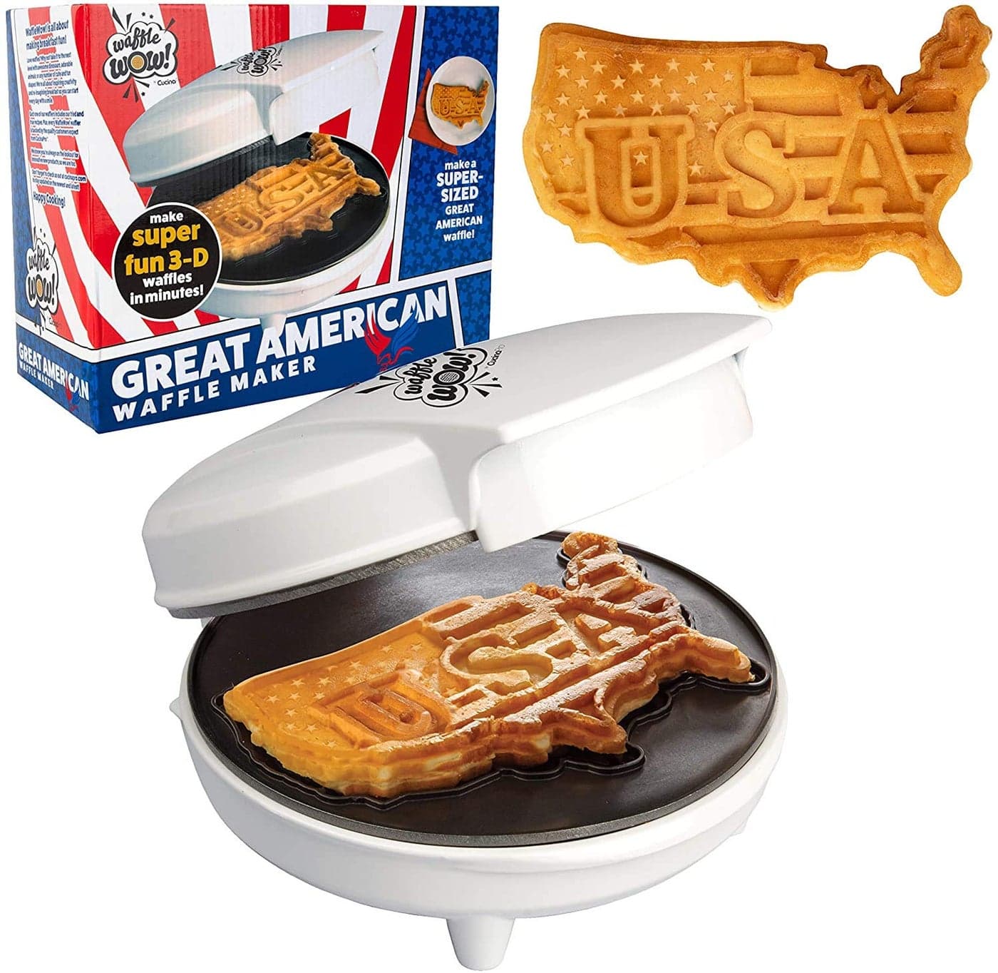 Great American USA Waffle Maker Giant 75 Patriotic Waffles or Pancakes for 4th of July BBQ Electric Nonstick Waffler Iron America Spirit Party Summer Breakfast Baker Supplies with Recipe Guide