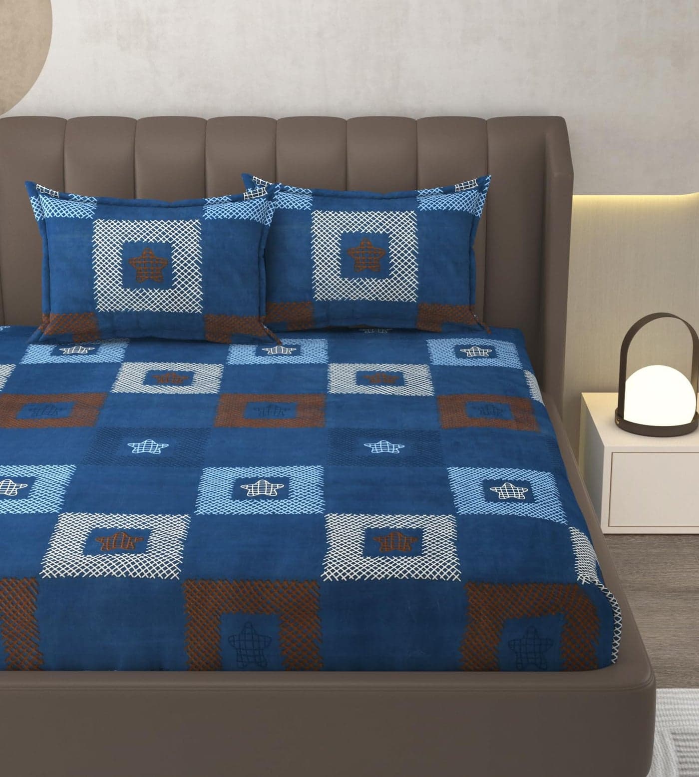 RAREBIRD Premium Heavy Cotton Elastic Fitted Bedsheets with 2 King Size Pillow Covers || Double Bed with All Around Elastic 350 TC || 72 x 78 Inch King Size Fitted || - Blue