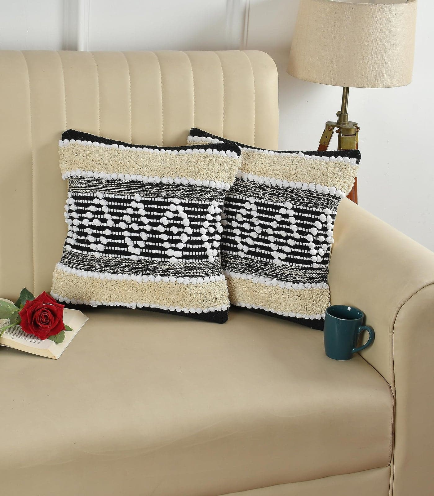 TIB Premium Boho Decorative Throw Cushion Covers, 16 x 16 cm, Set of 2, Cotton. (Black Kites)-230 TC