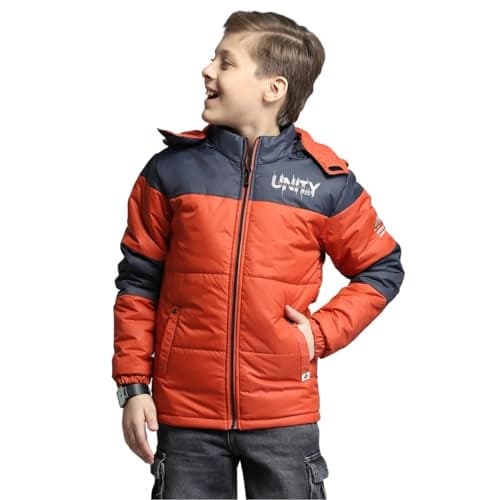 Monte Carlo Boys Printed Rust & Navy Blue Detachable Hood Full Sleeve Jacket