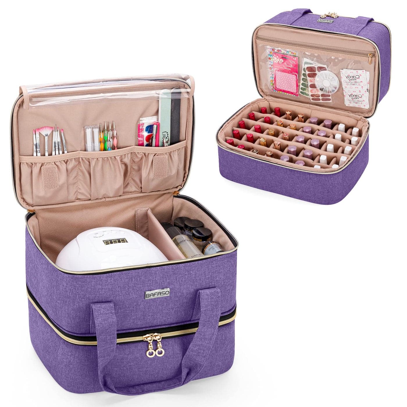 BAFASO Nail Polish Storage Holds 40 Bottles 15ml 05 floz and a Nail Lamp Nail Polish Carrying Case with Manicure Tools Sections BAG ONLY Purple