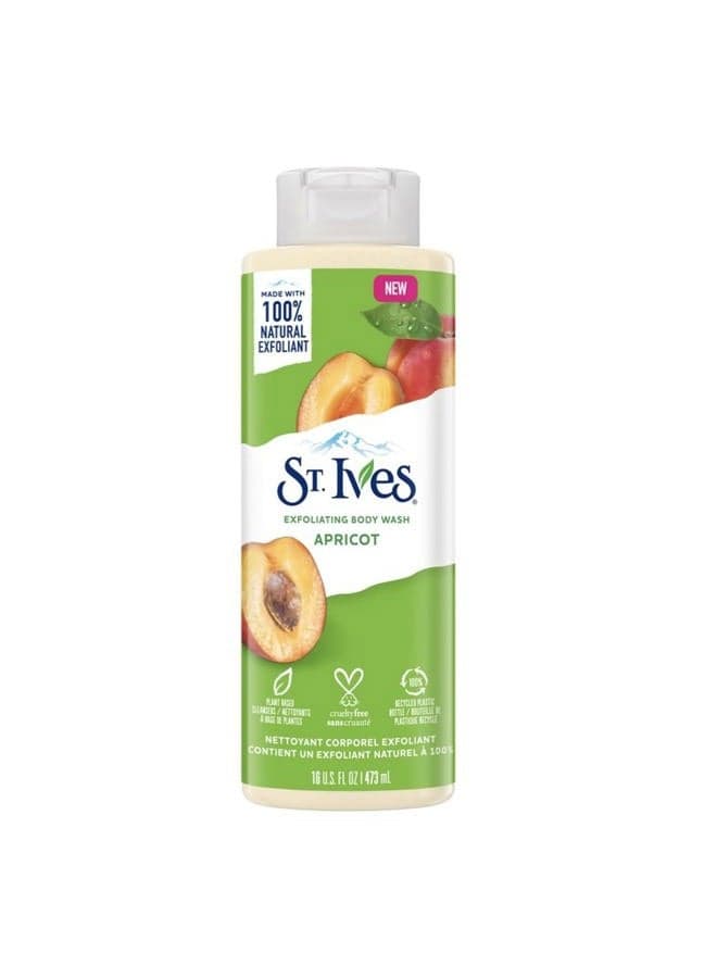 Exfoliating Body Wash with Apricot Fruit Extracts| 100% Natural Exfoliants| Organic Shower Gel for Smooth & Clear Skin| Paraben-Free & Cruelty-Free| Dermatologically Tested| 473ml