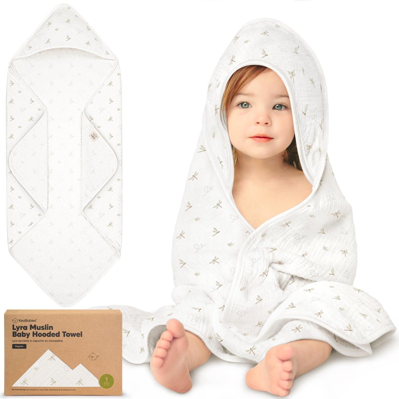 KeaBabies Muslin Baby Bath Towels with Hood for Girls Boys Large Organic Cotton Hooded Baby Towels for Newborns Toddlers Infant Kids Soft Absorbent Newborn Bath Essentials Gift Set Meadow
