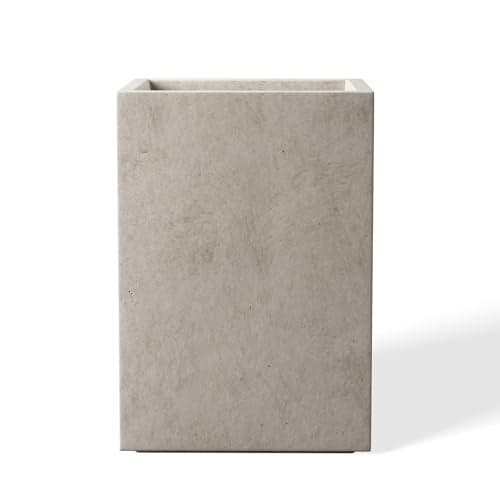 Kante 12.6" H Tall Rectangular Concrete Planters, Outdoor Indoor Lightweight Plant Pots with Drainage Hole and Rubber Plug, Modern Style for Home Garden Patio, Weathered Concrete