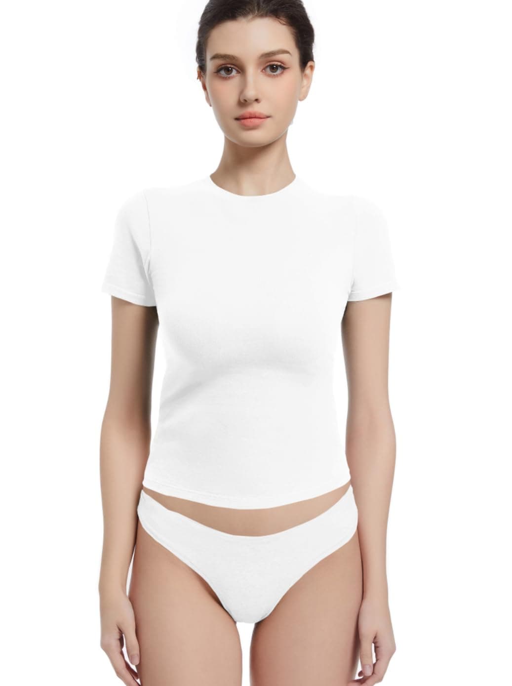 Abonlen Crewneck Short Sleeve T Shirts for Women Fitted Basic TeesY2k Going Out Tops (Small,White)
