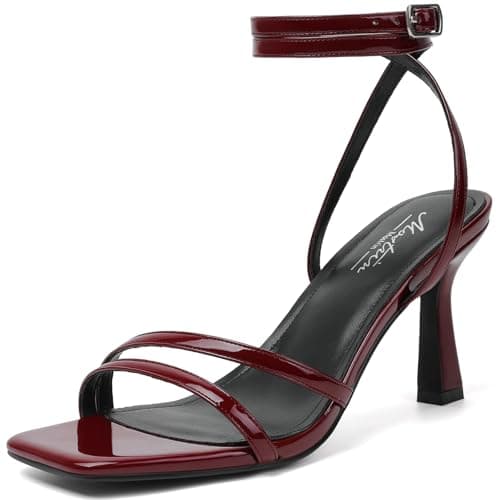 Mostrin Dark Red Womens Strappy Heels - Burgundy Lace Up Ankle Strap Open Toe Stiletto High Heeled Sandals for Wedding, Prom, Party, Daily Size 9