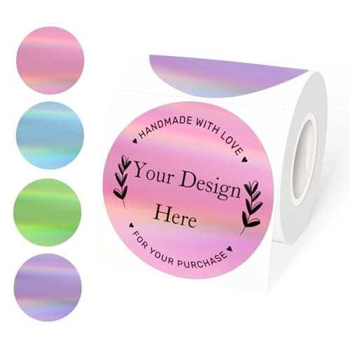 3" Circle Holographic Thermal Label Stickers, Round Printable Labels Rainbow Glitter Thermal Printer Sticker for Gift Wrapping- Spring Color/ 4 Colors