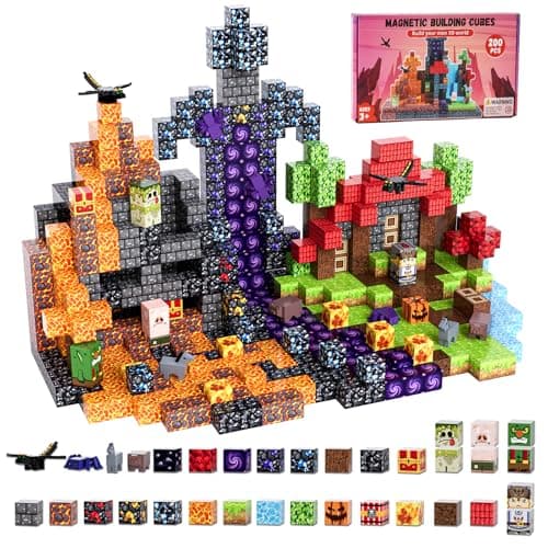 Fitrobust 200 Pack Magnetic Blocks for Kids STEM Construction Toys with Forest Theme Creative Educational Games for Ages 3 4 5 6 7 8 9 10 Ideal Birthday for Boys Girls