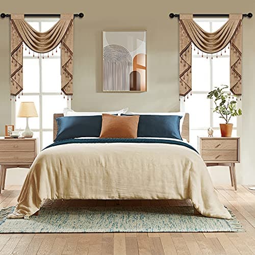ELKCA Coffee Chenille Waterfall Valance for Living RoomSingle Hollow Swag Valance for Bedroom Kitchen CurtainsRod Pocket1 Panel
