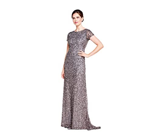 Adrianna Papell Women's Short Sleeve All Over Sequin Gown, Lead, 16