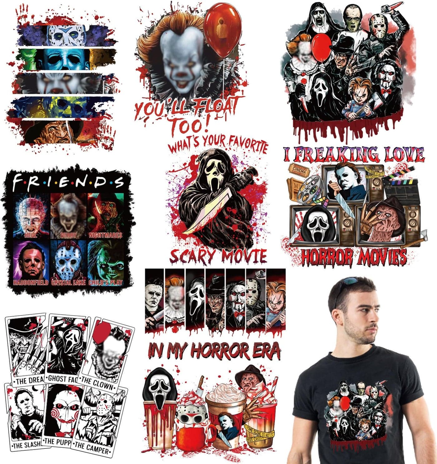 BANBBUR 9 Sheets Halloween Iron on Transfers for TShirtsHalloween Heat Transfer VinylHorror Movie Iron on Patches Sticker Halloween Iron on Decals for TShirt Clothes DIY black 24HOR