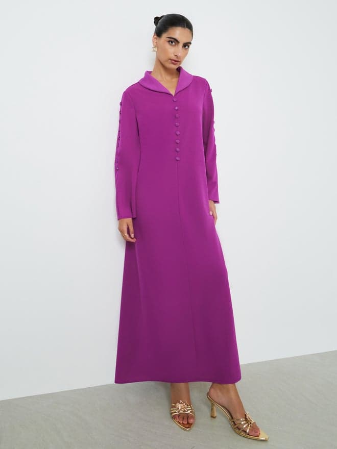 Styli Purple Slit Sleeve Jalabiya with Button Detail