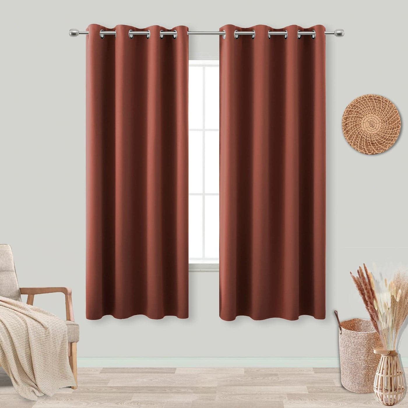 KOUFALL Boho Curtains 2 PanelsBlackout Hippie Rustic Curtains for Living Room Bedroom 63 Inch LengthTerra Cotta Rust Aztec Red