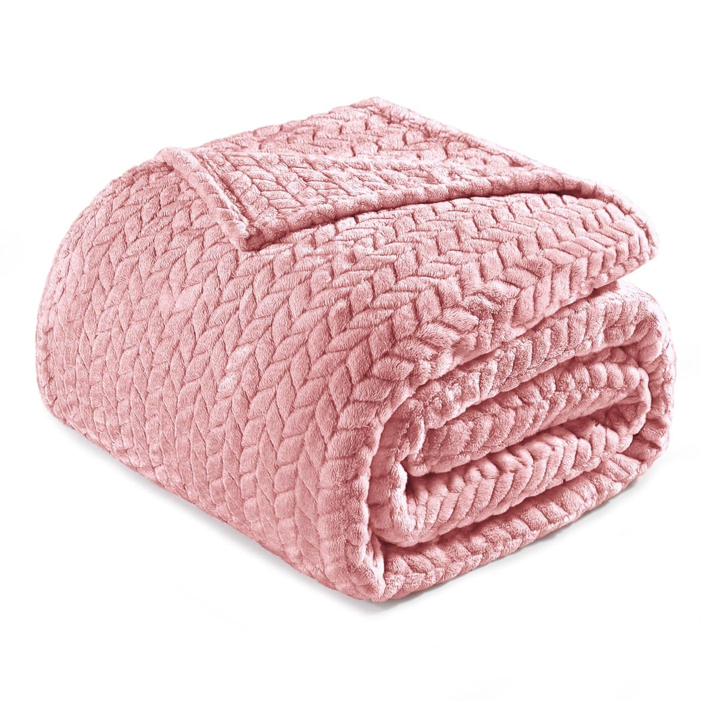 Exclusivo Mezcla Fleece Queen Size Blanket for Bed 90x90 Inches Soft Cozy Jacquard Flannel Blankets Lightweight Fuzzy Plush Warm for Winter Pink